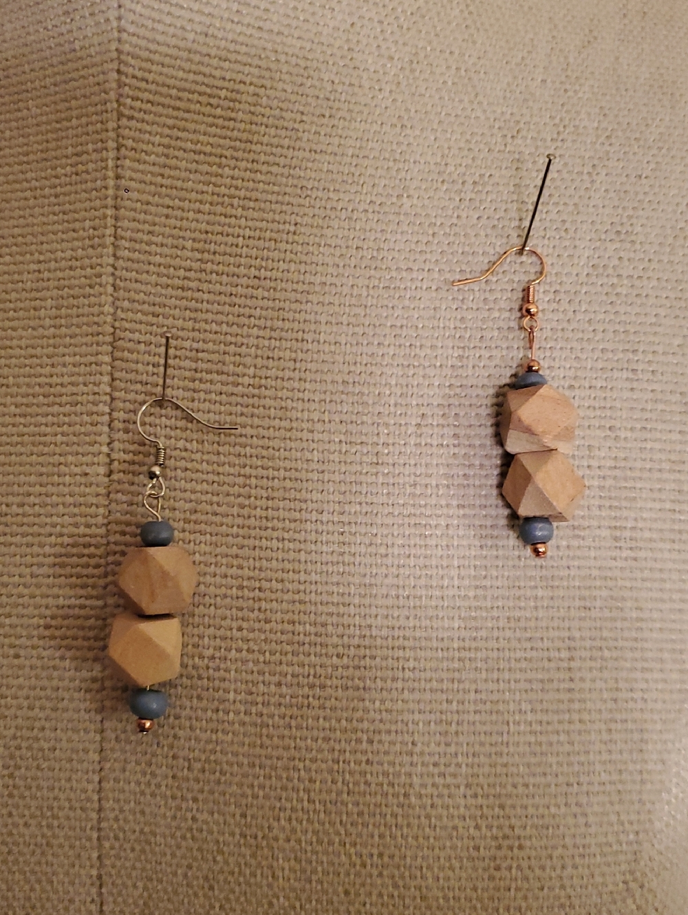 Neutral Wood and Gray Bead Drop Earrings - Unbranded